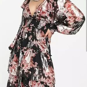 Metallic Plunge Floral Maxi Dress